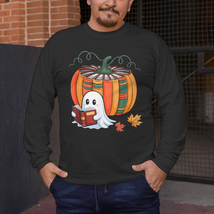 Fall Book Pumpkin Ghost Reading Books Halloween Teacher Men's Long Sleeve T-Shirt, funny design Fall Book Pumpkin Ghost Reading Books Halloween Teacher Men's Long Sleeve T-Shirt, funny design