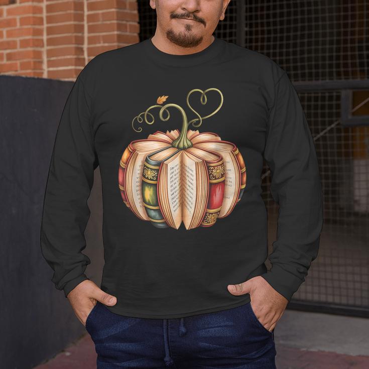 Fall Book Pumpkin Fall Librarians Bookworm Teachers Students Men's Long Sleeve T-Shirt, funny design