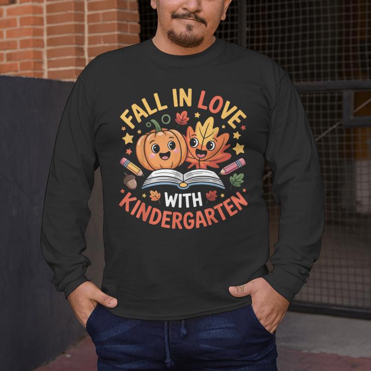 Fall In Love With Kindergarten Autumn Kindergarten Teacher Men's Long Sleeve T-Shirt, funny design Fall In Love With Kindergarten Autumn Kindergarten Teacher Men's Long Sleeve T-Shirt, funny design