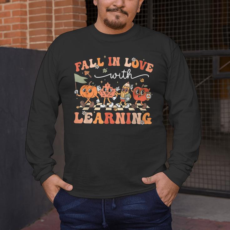 Fall In Love With Learning Autumn Teacher Thanksgiving Men's Long Sleeve T-Shirt, funny design