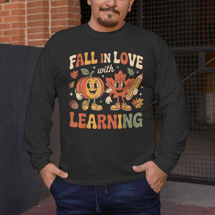 Fall In Love With Learning Retro Autumn Thanksgiving Teacher Men's Long Sleeve T-Shirt, funny design Fall In Love With Learning Retro Autumn Thanksgiving Teacher Men's Long Sleeve T-Shirt, funny design