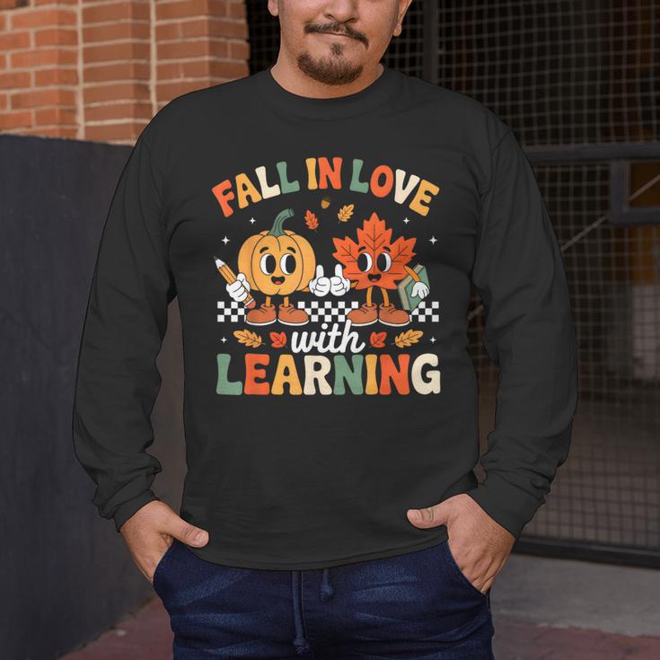 Fall In Love With Learning Shirt Autumn Thanksgiving Teacher Men's Long Sleeve T-Shirt, funny design