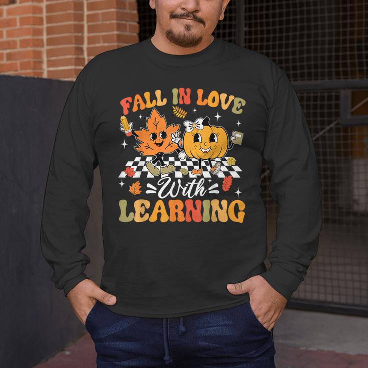 Fall In Love With Learning Fall Teacher Thanksgiving Retro Men's Long Sleeve T-Shirt, funny design Fall In Love With Learning Fall Teacher Thanksgiving Retro Men's Long Sleeve T-Shirt, funny design