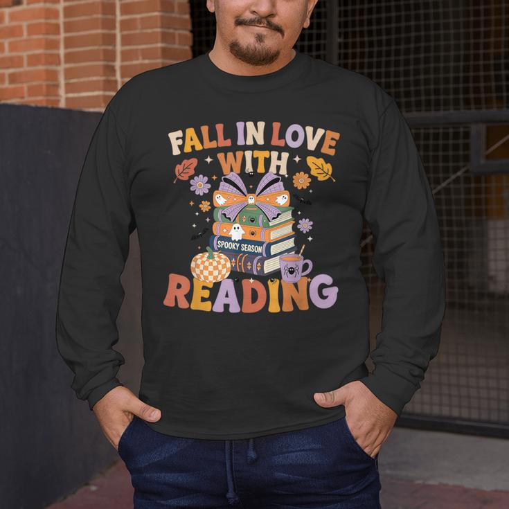 Fall In Love With Reading Halloween Stack Of Book Teacher Men's Long Sleeve T-Shirt, funny design Fall In Love With Reading Halloween Stack Of Book Teacher Men's Long Sleeve T-Shirt, funny design