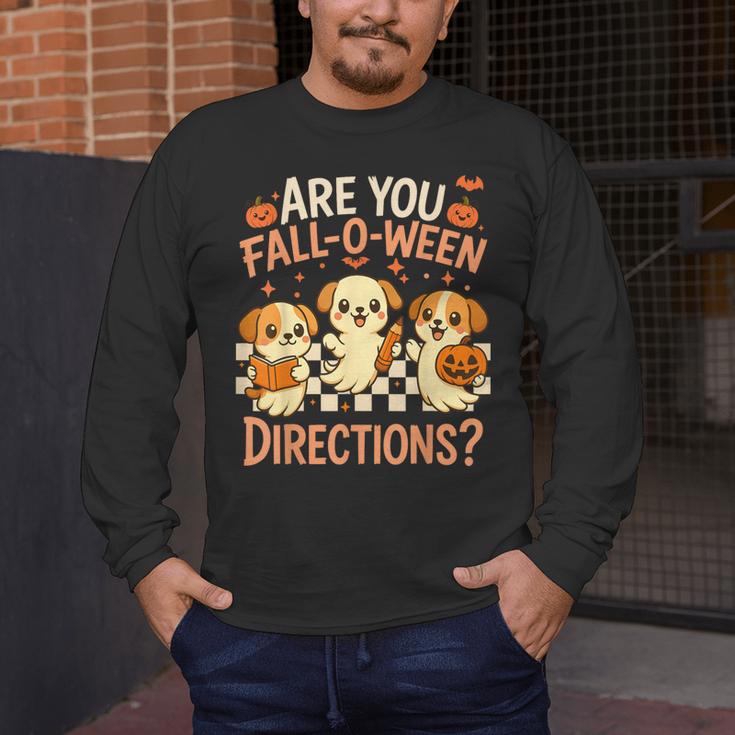 Are You Fall O Ween Directions Teacher Halloween Dog Ghost Men's Long Sleeve T-Shirt, funny design Are You Fall O Ween Directions Teacher Halloween Dog Ghost Men's Long Sleeve T-Shirt, funny design