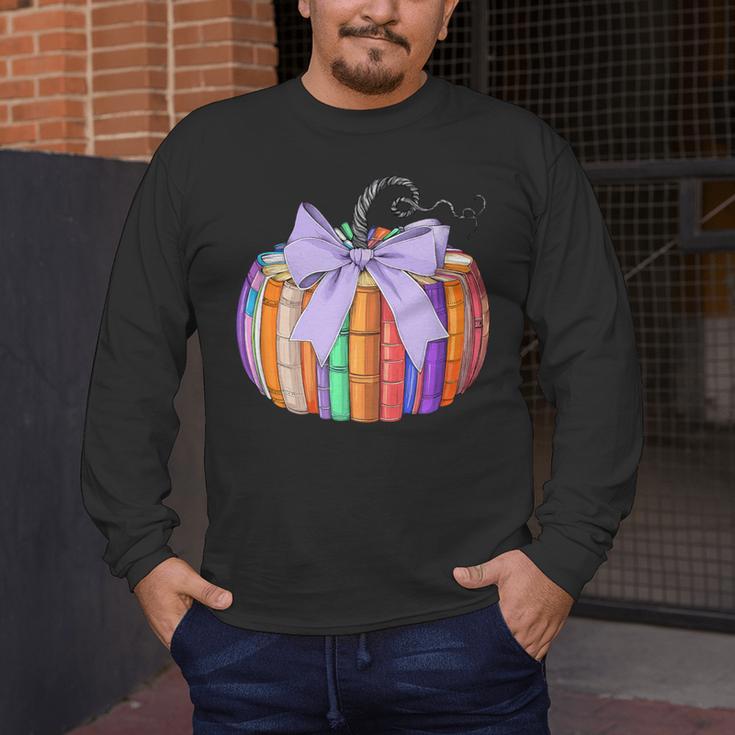 Fall Pumpkin Books Lover Halloween Teacher Teaching Staff Men's Long Sleeve T-Shirt, funny design