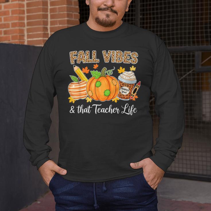 Fall Vibes And That Teacher Life Autumn Thanksgiving Men's Long Sleeve T-Shirt, funny design Fall Vibes And That Teacher Life Autumn Thanksgiving Men's Long Sleeve T-Shirt, funny design