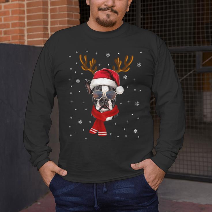 Family Matching Reindeer Xmas Boston Terrier Christmas Men's Long Sleeve T-Shirt, funny design