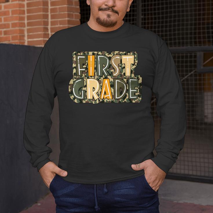 First 1St Grade Camo Camouflage Boy Teacher Back To School Men's Long Sleeve T-Shirt, funny design First 1St Grade Camo Camouflage Boy Teacher Back To School Men's Long Sleeve T-Shirt, funny design
