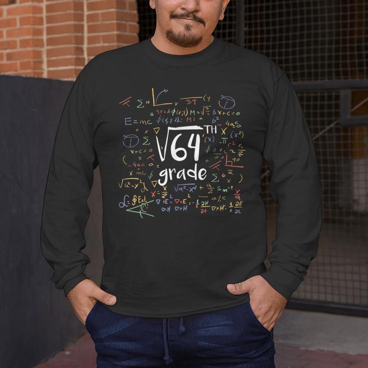 First Day Of School 8th Grade Square Root Of 64 Math Teacher Men's Long Sleeve T-Shirt, funny design First Day Of School 8th Grade Square Root Of 64 Math Teacher Men's Long Sleeve T-Shirt, funny design
