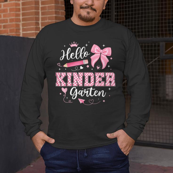 First Day Of School Teacher Girl Coquette Hello Kindergarten Men's Long Sleeve T-Shirt, funny design First Day Of School Teacher Girl Coquette Hello Kindergarten Men's Long Sleeve T-Shirt, funny design