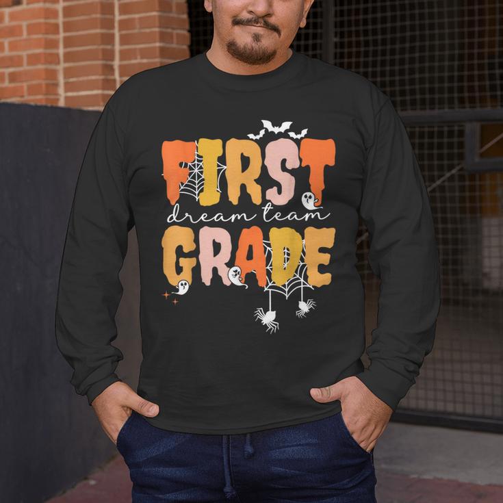 First Grade Dream Retro Team Fall Halloween Spooky Teachers Men's Long Sleeve T-Shirt, funny design