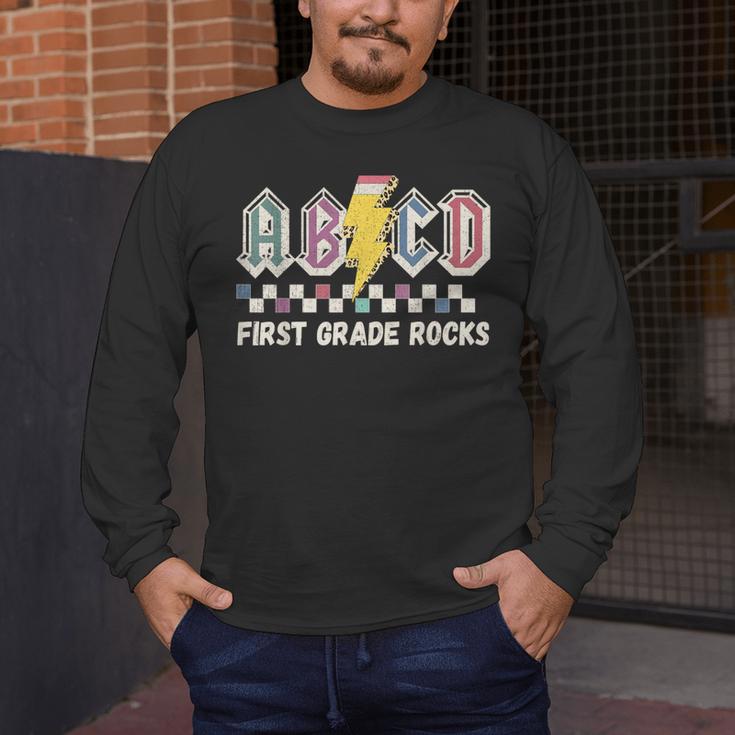 First Grade Rocks Teachers Back To School ABCD Rock Students Men's Long Sleeve T-Shirt, funny design First Grade Rocks Teachers Back To School ABCD Rock Students Men's Long Sleeve T-Shirt, funny design