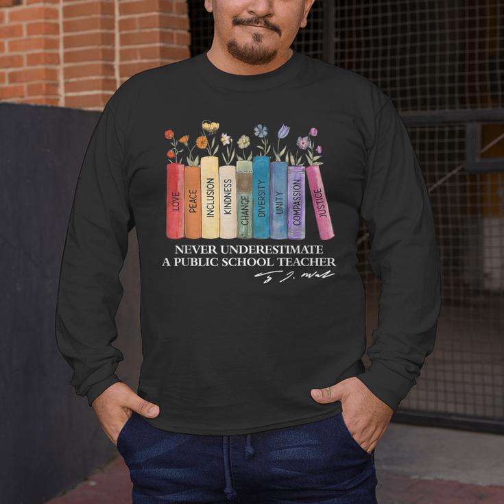 Floral Books Never Underestimate A Public School Teacher Men's Long Sleeve T-Shirt, funny design Floral Books Never Underestimate A Public School Teacher Men's Long Sleeve T-Shirt, funny design