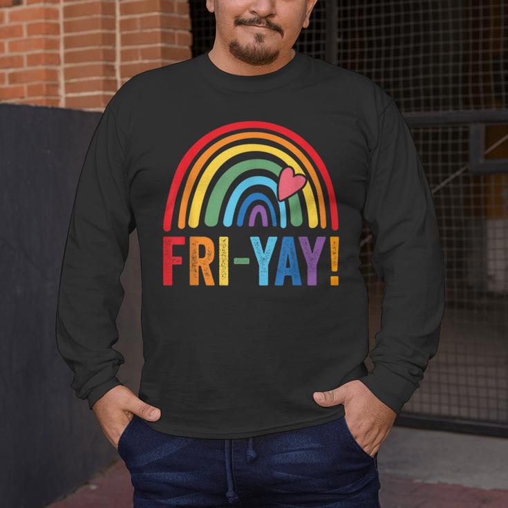 Fri-Yay Friyay Rainbow Colors Teacher Childrens Fun Designs Men's Long Sleeve T-Shirt, funny design