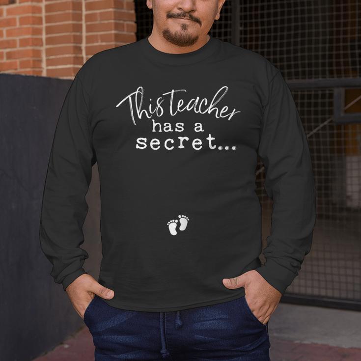 Fun Pregnant Teacher Announcement Idea- Footprints On Tummy Men's Long Sleeve T-Shirt, funny design