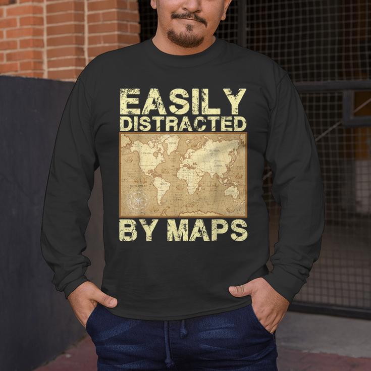 Geography Teacher Easily Distracted By Maps Men's Long Sleeve T-Shirt, funny design Geography Teacher Easily Distracted By Maps Men's Long Sleeve T-Shirt, funny design