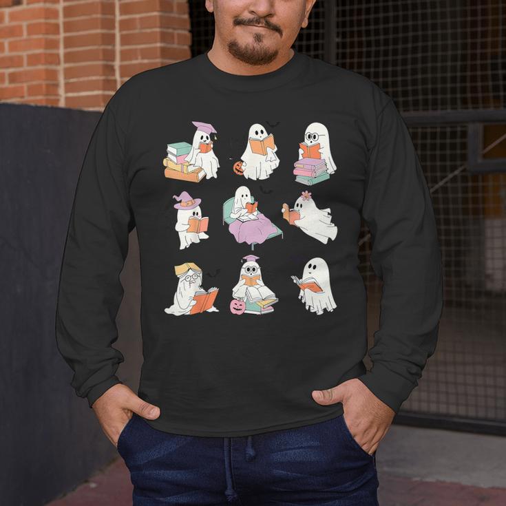 Ghost Book Reading Halloween Books Lover Teacher Kids Men's Long Sleeve T-Shirt, funny design