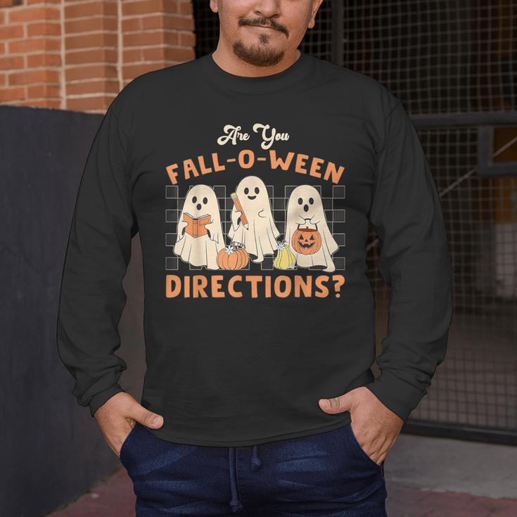 Ghost Are You Fall-O-Ween Directions Teacher Halloween Men's Long Sleeve T-Shirt, funny design