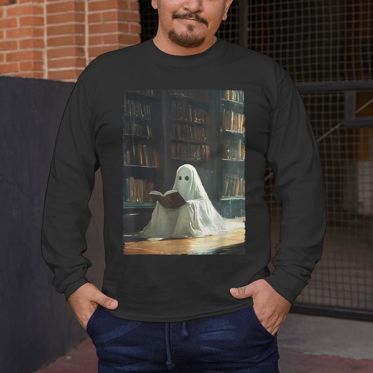 Ghost Library Halloween Book Reading Books Lover Teacher Men's Long Sleeve T-Shirt, funny design Ghost Library Halloween Book Reading Books Lover Teacher Men's Long Sleeve T-Shirt, funny design