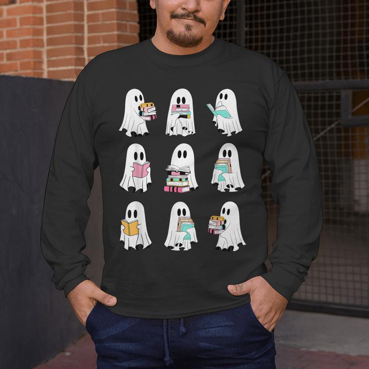 Ghost Reading Books Spooky Librarian Teacher Women Men's Long Sleeve T-Shirt, funny design Ghost Reading Books Spooky Librarian Teacher Women Men's Long Sleeve T-Shirt, funny design