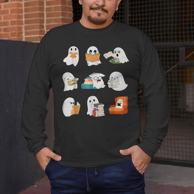 Ghost Reading Teacher Halloween Librarian Book Lover School Men's Long Sleeve T-Shirt, funny design Ghost Reading Teacher Halloween Librarian Book Lover School Men's Long Sleeve T-Shirt, funny design