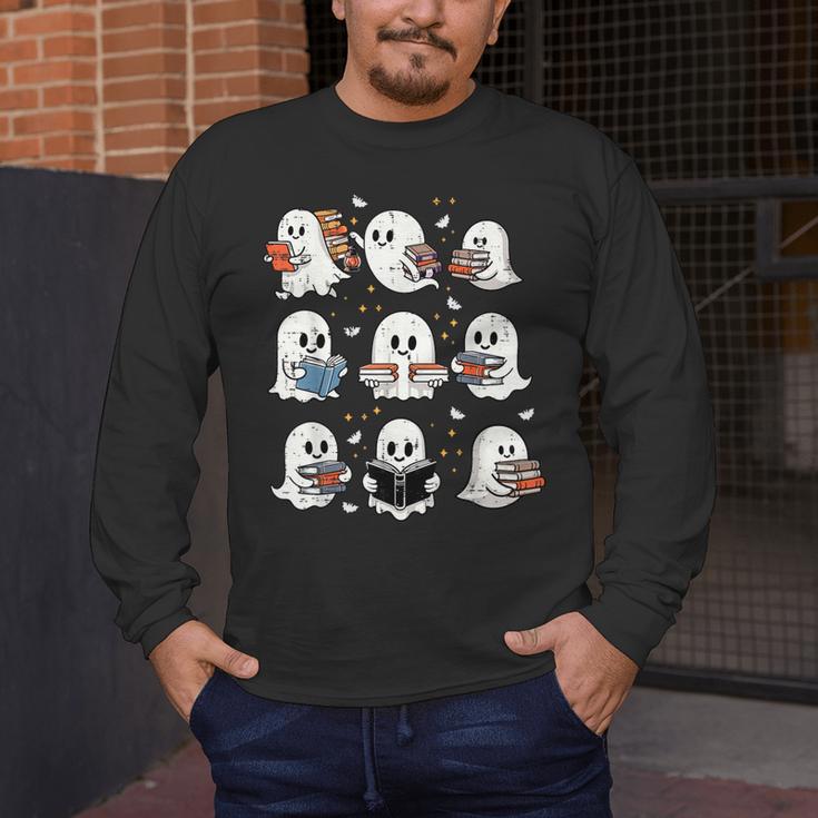 Ghosts With Books Library Halloween Men Women Kids Teacher Men's Long Sleeve T-Shirt, funny design