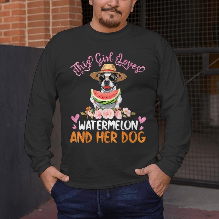 This Girl Loves Watermelon And Her Boston Terrier Dog Mother Men's Long Sleeve T-Shirt, funny design
