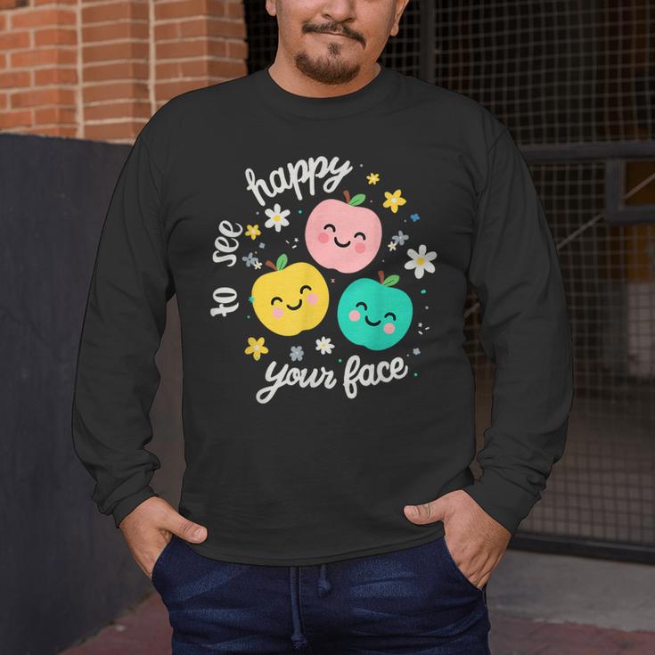 Groovy Happy To See Your Face Teacher School Appreciation Men's Long Sleeve T-Shirt, funny design Groovy Happy To See Your Face Teacher School Appreciation Men's Long Sleeve T-Shirt, funny design