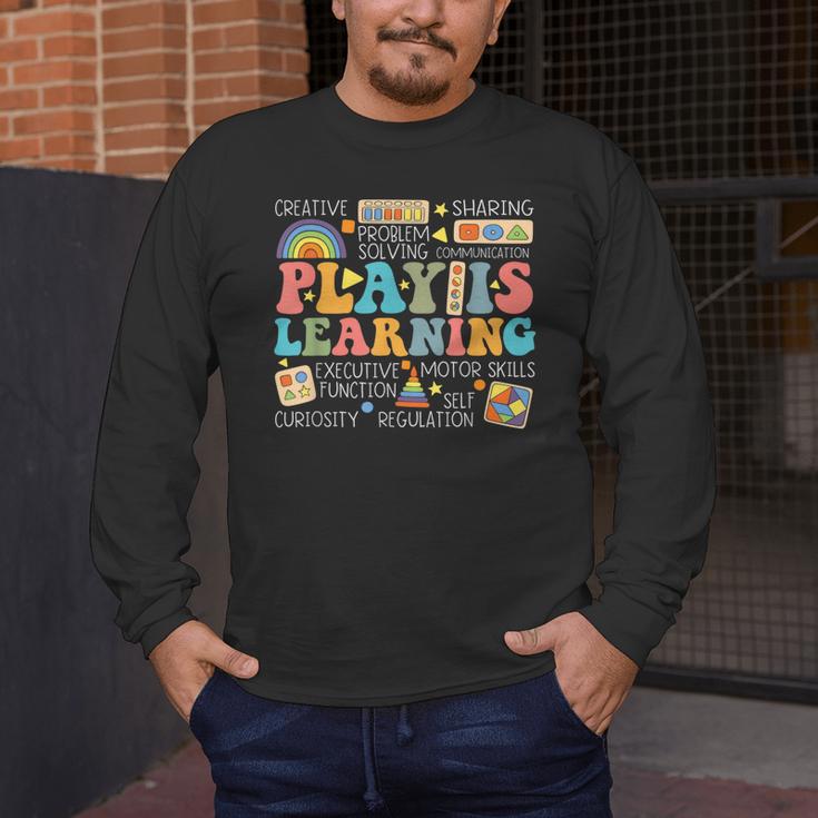 Groovy Play Is Learning Kindergarten Teacher Appreciation Men's Long Sleeve T-Shirt, funny design Groovy Play Is Learning Kindergarten Teacher Appreciation Men's Long Sleeve T-Shirt, funny design