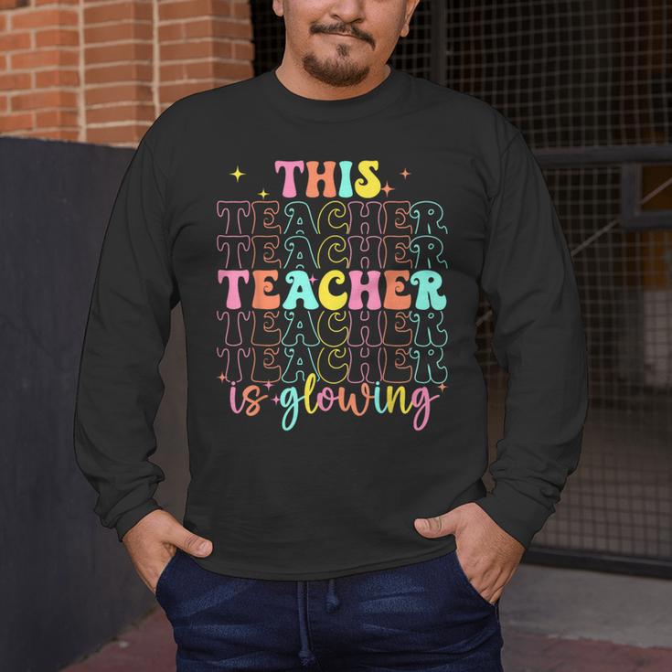 Groovy This Teacher Is Glowing Hello Summer End Of School Men's Long Sleeve T-Shirt, funny design Groovy This Teacher Is Glowing Hello Summer End Of School Men's Long Sleeve T-Shirt, funny design