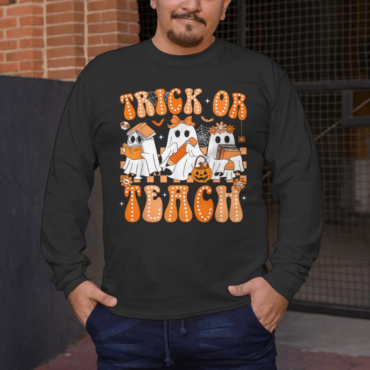 Groovy Teacher Halloween Trick Or Teach Ghost Men Women Kids Men's Long Sleeve T-Shirt, funny design