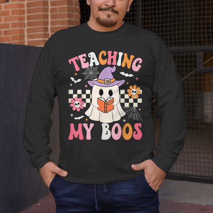 Groovy Teaching My Boos Teacher Ghost Halloween Teacher Men's Long Sleeve T-Shirt, funny design Groovy Teaching My Boos Teacher Ghost Halloween Teacher Men's Long Sleeve T-Shirt, funny design