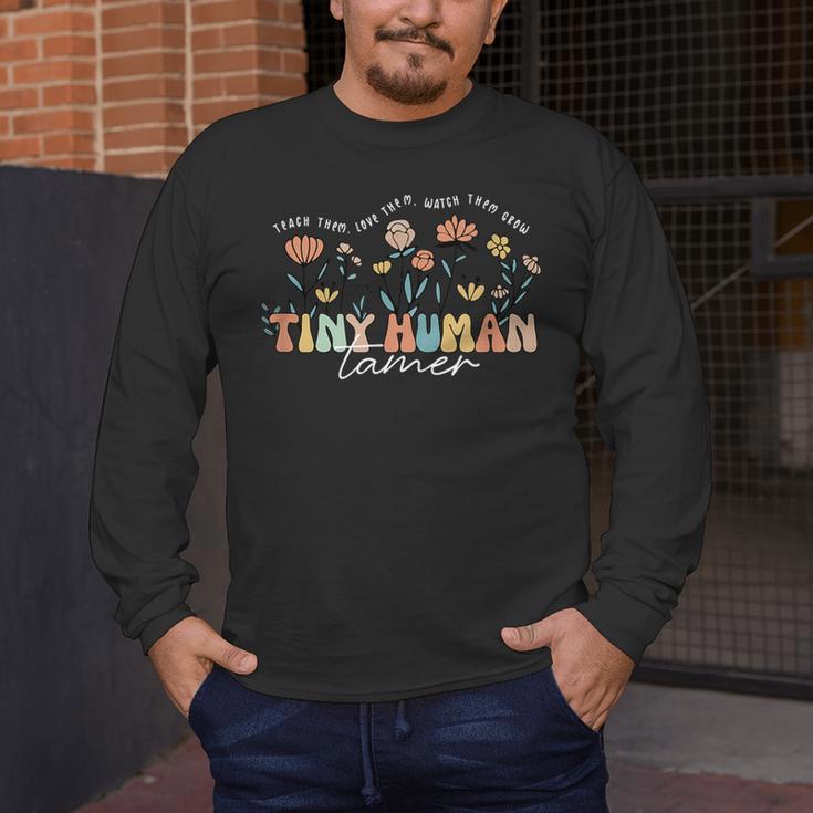 Groovy Tiny Human Tamer Floral Kindergarten Teacher Men's Long Sleeve T-Shirt, funny design Groovy Tiny Human Tamer Floral Kindergarten Teacher Men's Long Sleeve T-Shirt, funny design