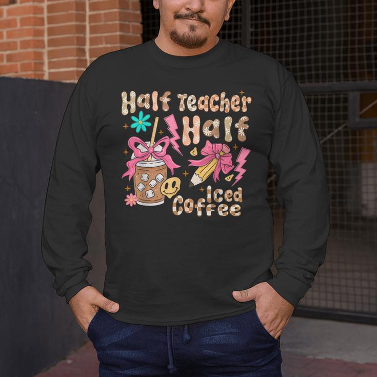 Half Teacher Half Iced Coffee Back To School Men's Long Sleeve T-Shirt, funny design Half Teacher Half Iced Coffee Back To School Men's Long Sleeve T-Shirt, funny design