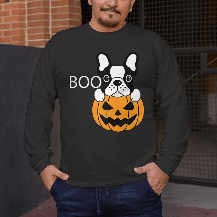 The Halloween Boston Terrier Men's Long Sleeve T-Shirt, funny design