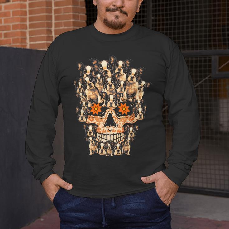 Halloween Costume Skull Boston Terrier Dog Lover For Men Women Kids Men's Long Sleeve T-Shirt, funny design