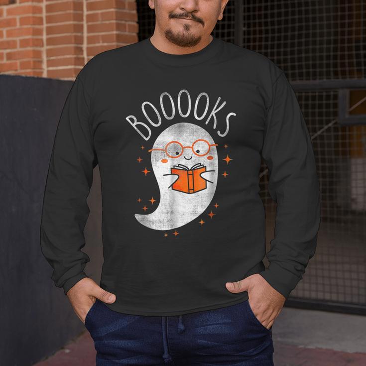 Halloween Cute Ghost Book Reading Teacher Men's Long Sleeve T-Shirt, funny design