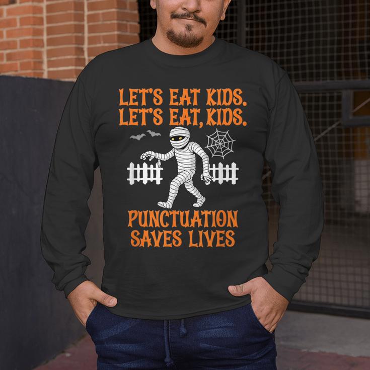 Halloween Lets Eat Kids Punctuation Teacher Men's Long Sleeve T-Shirt, funny design