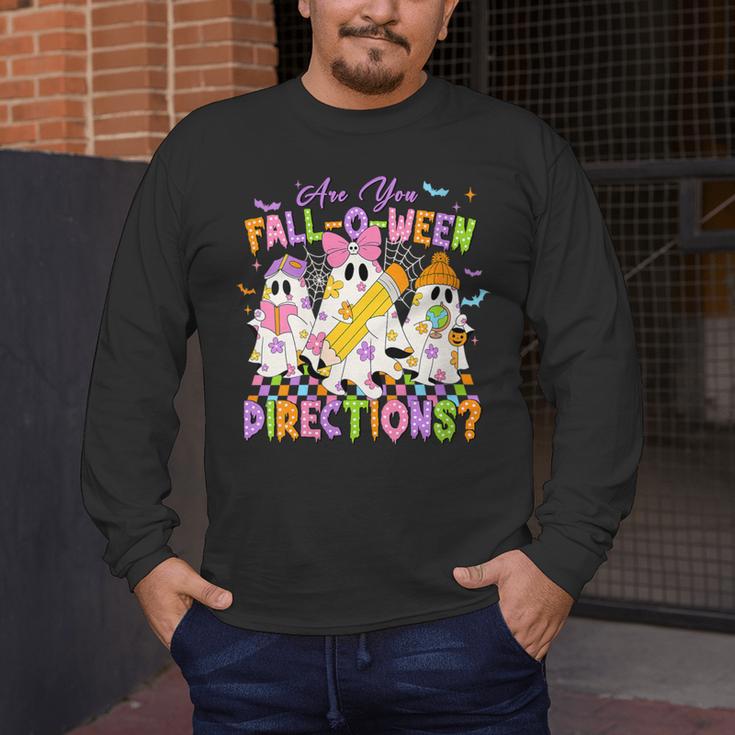 Halloween Floral Ghost Teacher Are You Falloween Directions Men's Long Sleeve T-Shirt, funny design