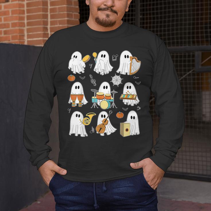 Halloween Ghost Music Teacher Playing Instruments Men's Long Sleeve T-Shirt, funny design Halloween Ghost Music Teacher Playing Instruments Men's Long Sleeve T-Shirt, funny design