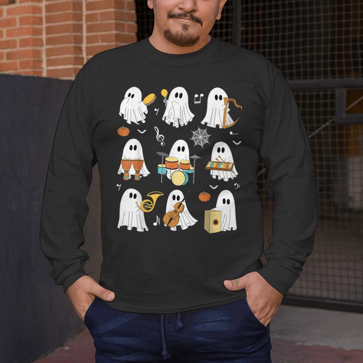 Halloween Ghost Playing Musical Instruments Music Teacher Men's Long Sleeve T-Shirt, funny design Halloween Ghost Playing Musical Instruments Music Teacher Men's Long Sleeve T-Shirt, funny design