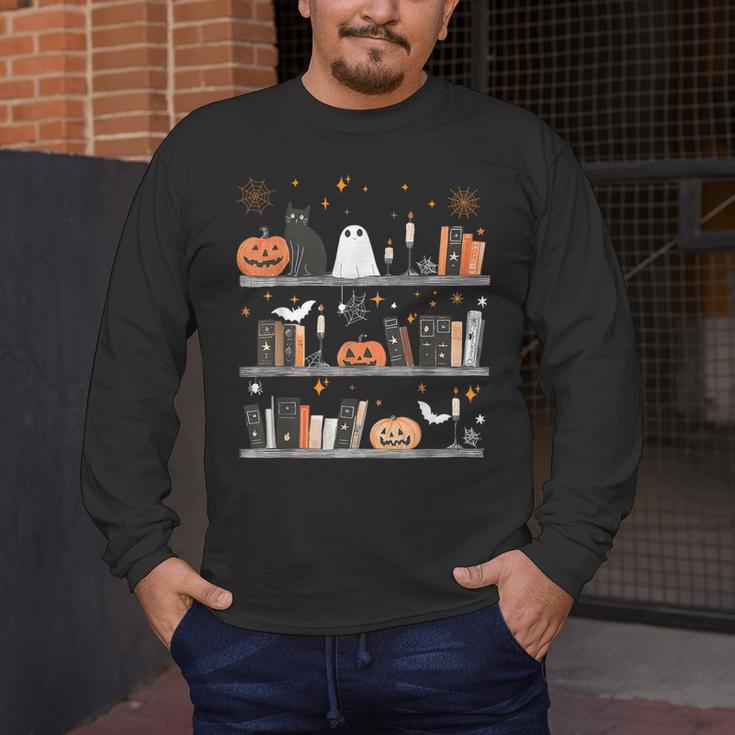 Halloween Library Ghost Books Teacher Spooky Trick Or Teach Men's Long Sleeve T-Shirt, funny design