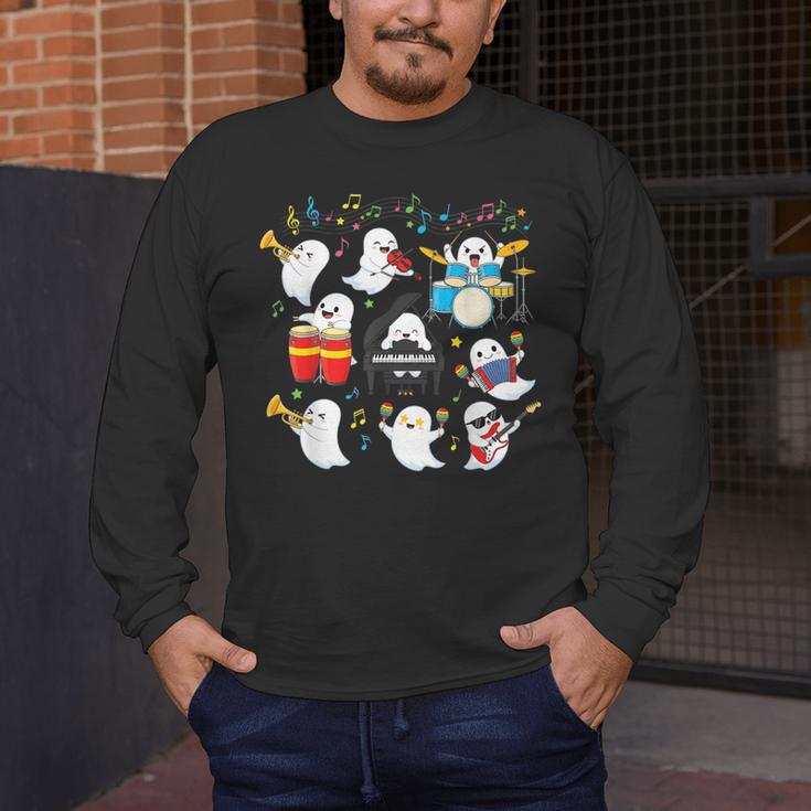 Halloween Music Teacher Ghost Playing Musical Instruments Men's Long Sleeve T-Shirt, funny design