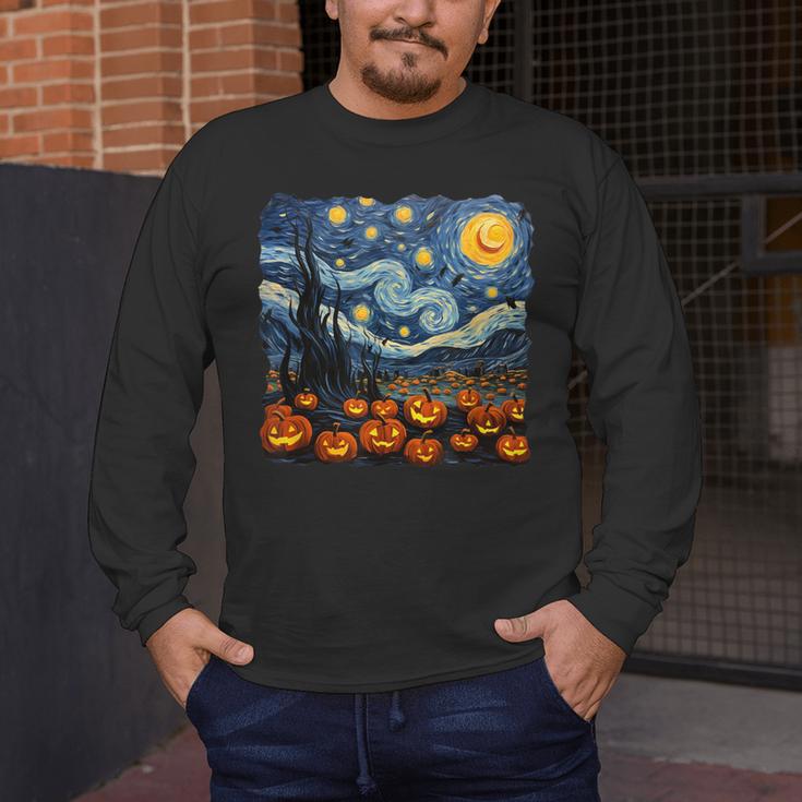 Halloween Pumpkin Starry Night Van Gogh Art Teacher Men's Long Sleeve T-Shirt, funny design Halloween Pumpkin Starry Night Van Gogh Art Teacher Men's Long Sleeve T-Shirt, funny design
