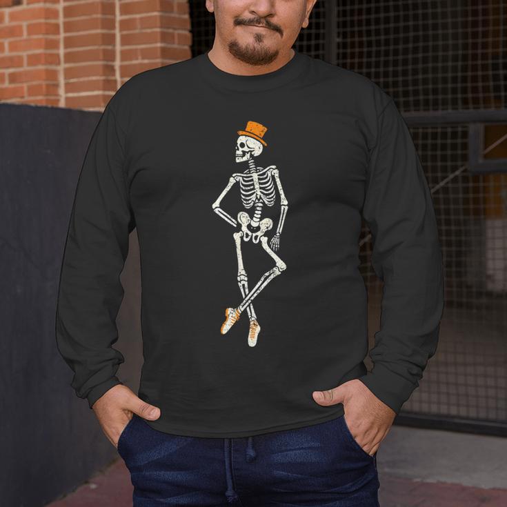 Halloween Skeleton Tap Dance Ballet Dance Teacher Men's Long Sleeve T-Shirt, funny design