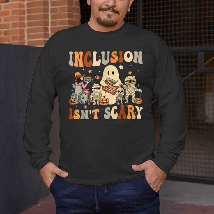 Halloween SLP Sped Teacher Groovy Inclusion Isn't Scary Men's Long Sleeve T-Shirt, funny design Halloween SLP Sped Teacher Groovy Inclusion Isn't Scary Men's Long Sleeve T-Shirt, funny design