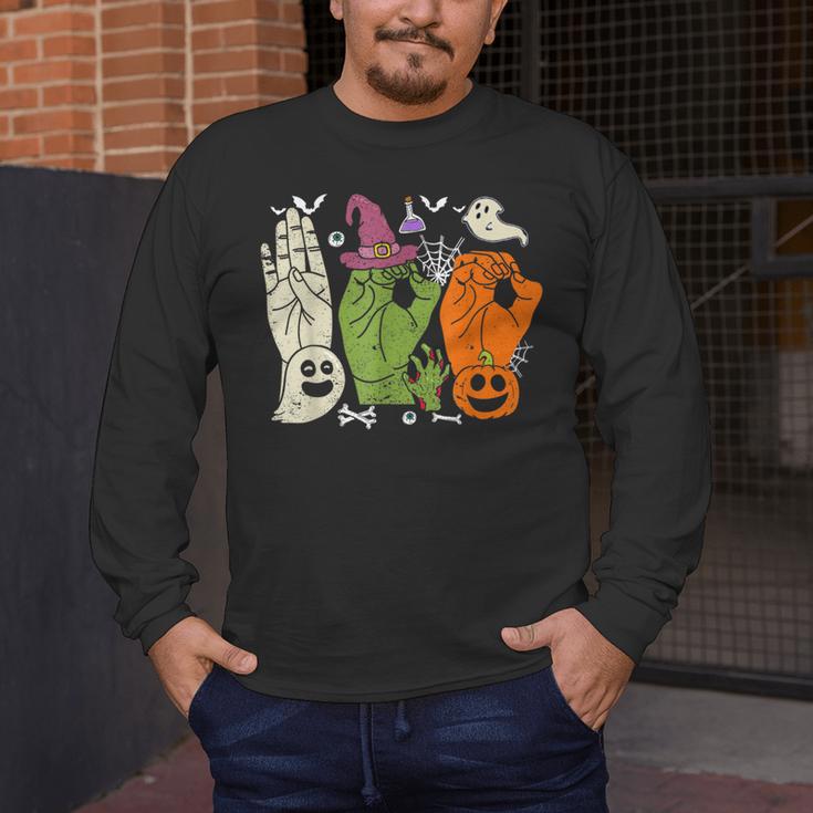 Halloween SPED Teacher Boo In ASL Boo Hands Sign Language Men's Long Sleeve T-Shirt, funny design