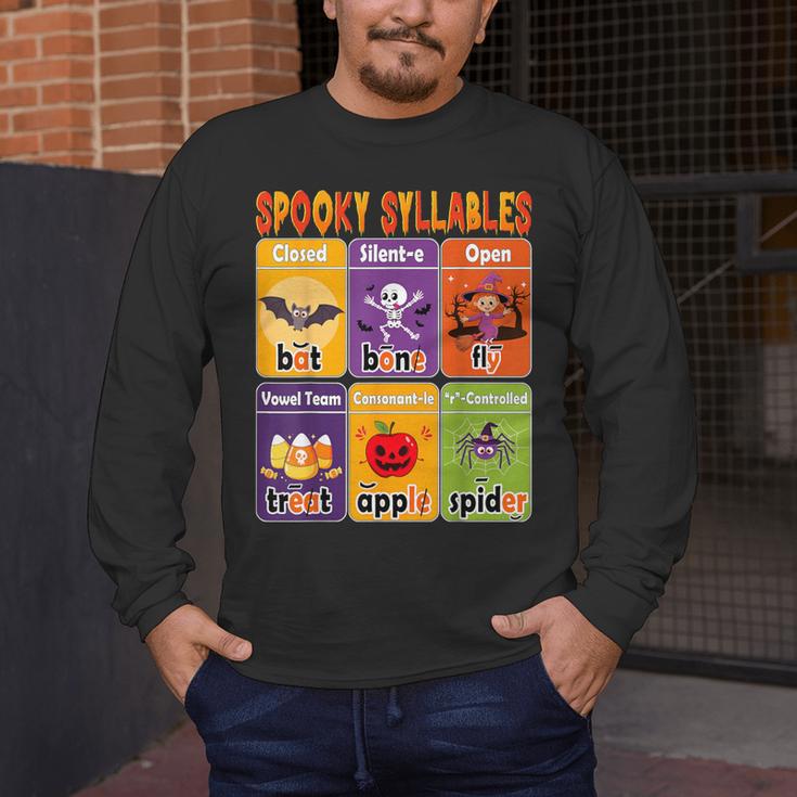 Halloween Spooky Syllable Types Teacher Educational Men's Long Sleeve T-Shirt, funny design Halloween Spooky Syllable Types Teacher Educational Men's Long Sleeve T-Shirt, funny design