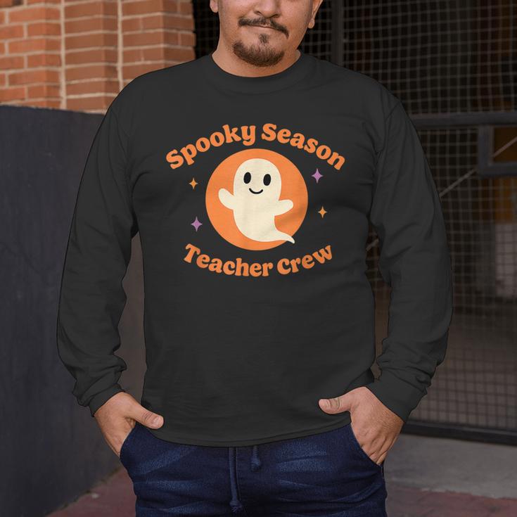 Halloween Teacher Crew Spooky Season Retro Ghost Men's Long Sleeve T-Shirt, funny design